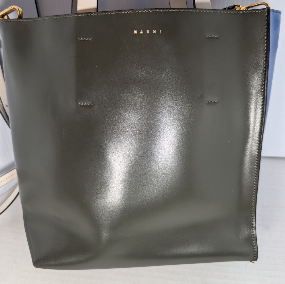 Marni Leather Colorblock olive green&blue &white Tote handbag - Picture 2 of 12